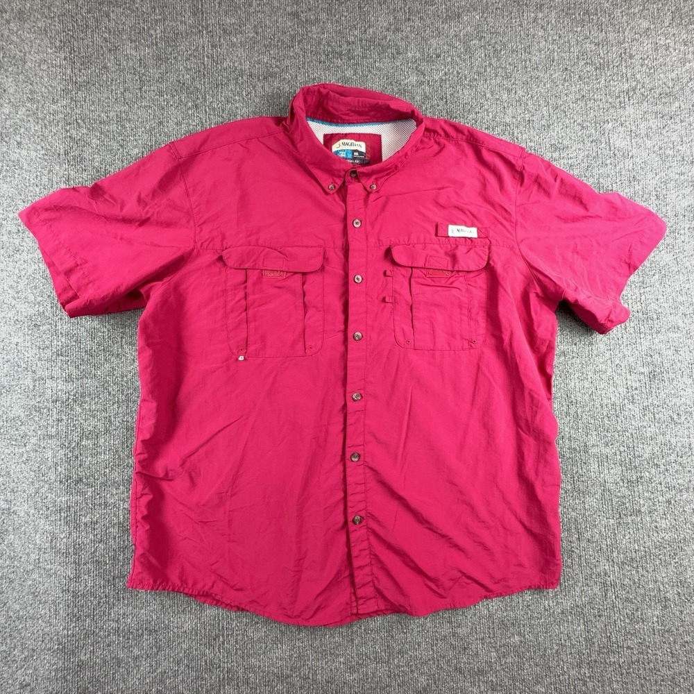 Magellan Outdoors Shirt Mens 2XL Pink Short Sleeve Fishing Button Up Vented